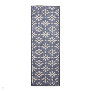 Washable Coral H1062 Modern Geometric Lightweight Printed Polyester Flatweave Blue Runner-Think Rugs-Rug Love - The Most Loved Rug Store